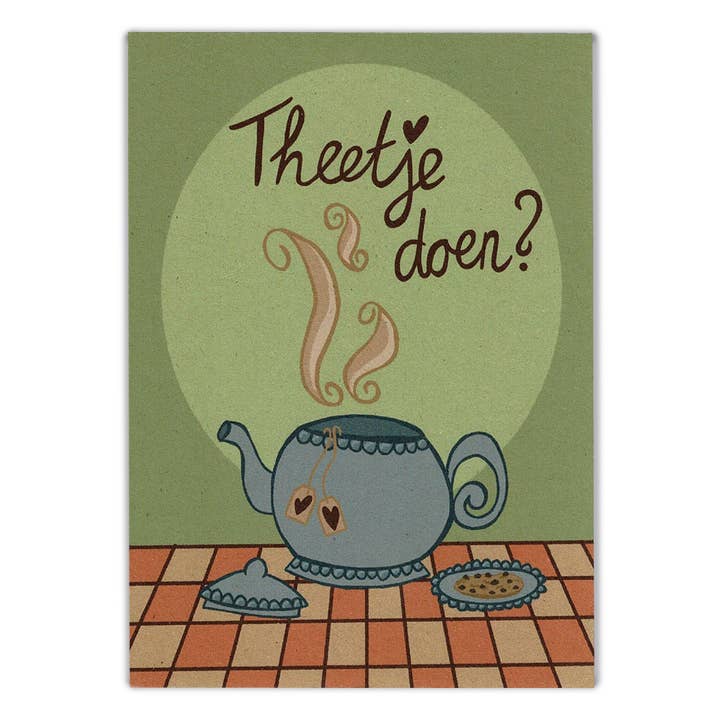 Nachhaltige Postkarte Tee trinken? für den Großhandel von Buro Binnenveld Illustraties