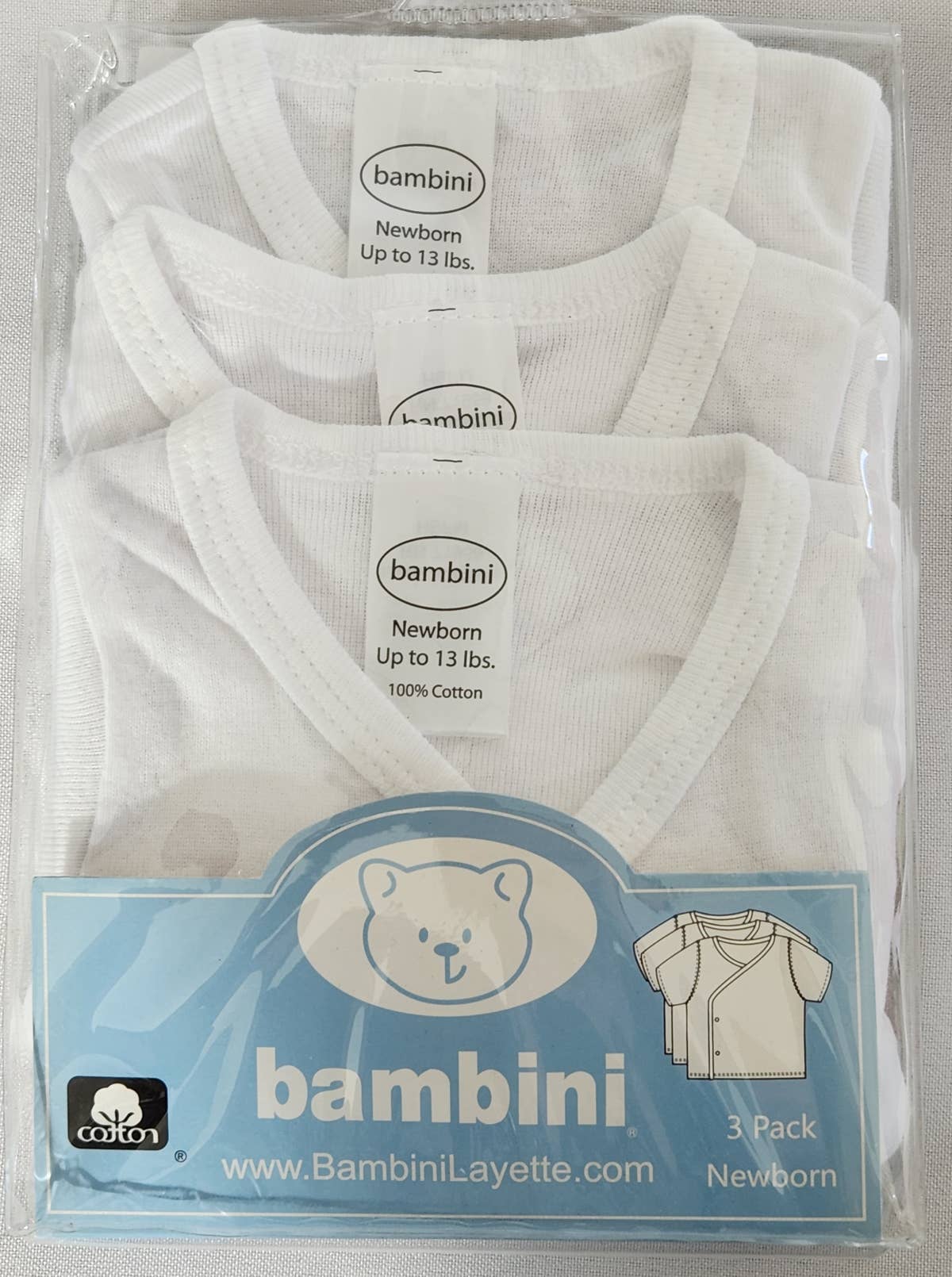 Bambini Infant Wear inc. – Großhandel T-Shirt – Baby – Bambini Weißes Side Snap Kurzarmhemd, 3er-Pack2