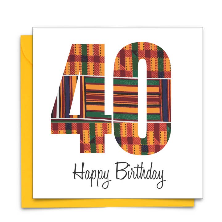 Forty - Hand-Finished African Fabric Birthday Card for wholesale by AfroTouch Design