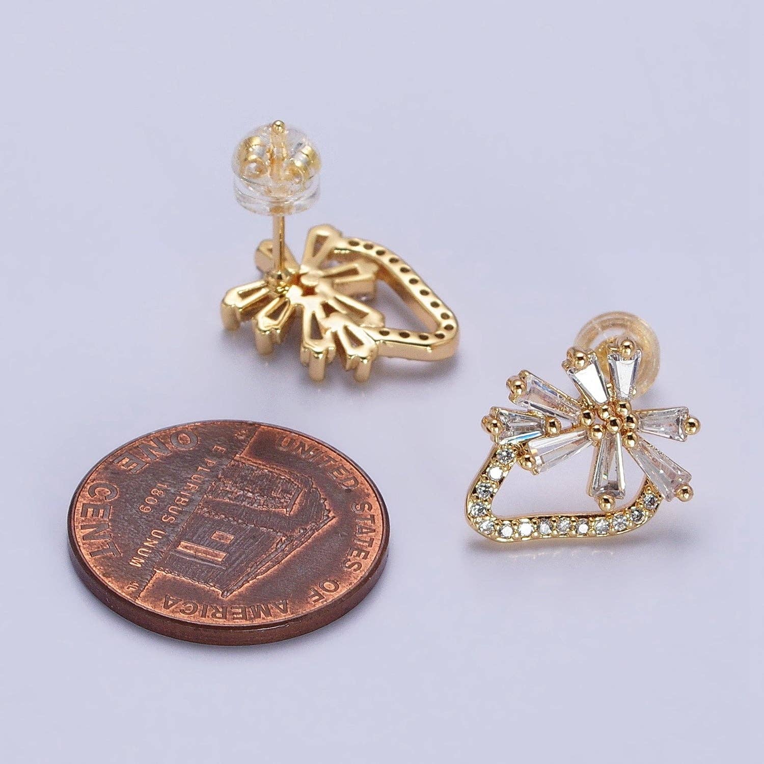 Aim Eternal – wholesale Stud/post earrings – Dainty Gold Strawberry Stud Earring with Baguette Cz Stone2