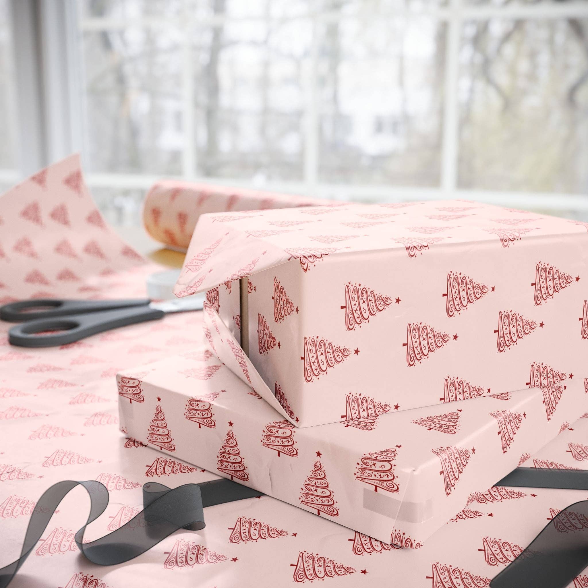 Lokipawz - Wholesale Flat Wrap - Pink Christmas Tree Wrapping Paper8