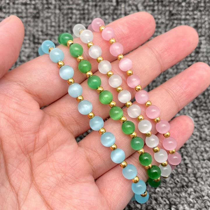 Cat's Eye Stone & 18K Gold Plated SS Beaded Necklace -FGS/CS for wholesale by Mio Queena