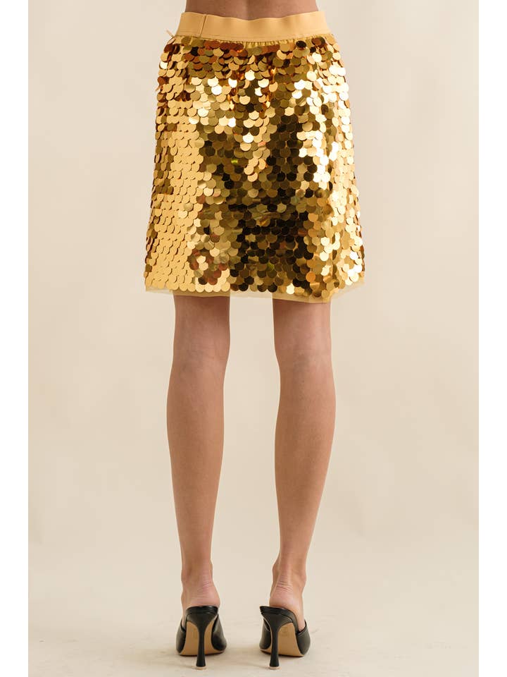GOLD 32607S - Mirrored Disco Large Sequin Waist Mini Skirt for wholesale on Faire2