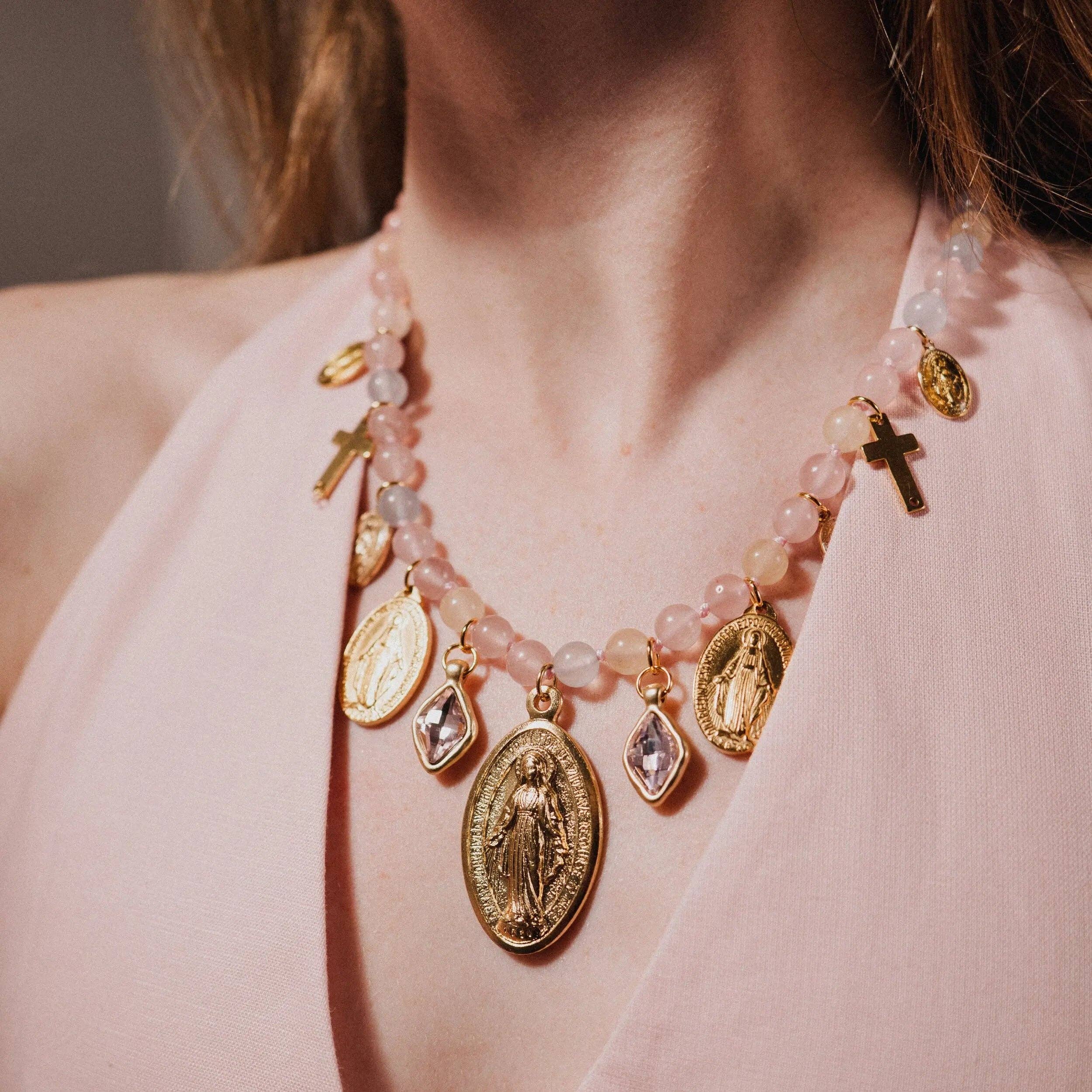 PHOEBE´S – Colar pingente/pendente por atacado – Colar de Ágata Rosa Católica2