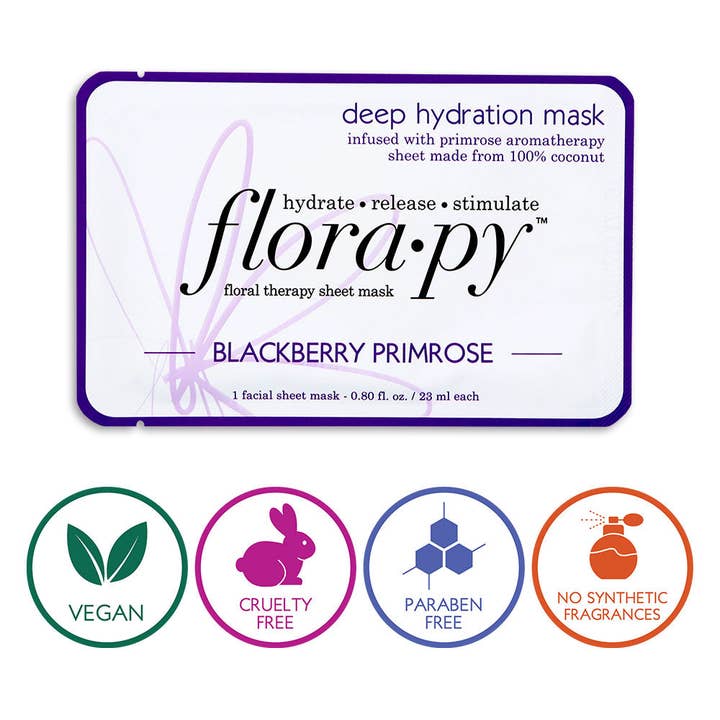 Florapy Beauty – wholesale Ansiktsmasker – Deep Hydration Aromaterapi Sheet Mask, Blackberry Primrose2