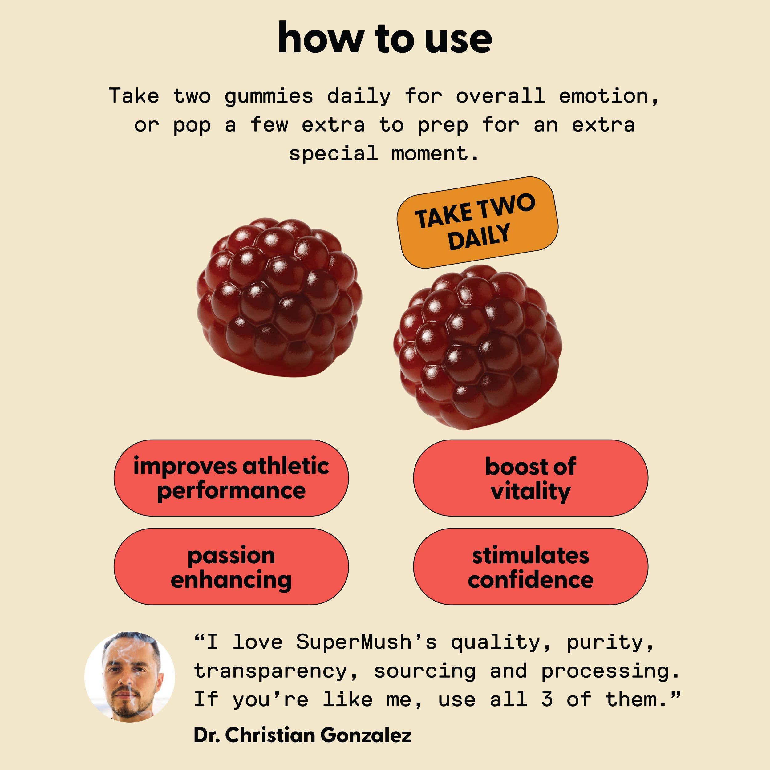 SuperMush – Großhandel Nahrungsergänzungsmittel/Vitamin zum Einnehmen – Tägliche Leidenschafts-Gummis5