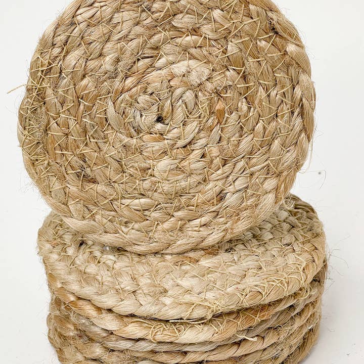 chardin home – Base de copos por atacado – Costadeira Redonda Juta Juta - Juta Natural - 4 Polegadas - Conj. de 81