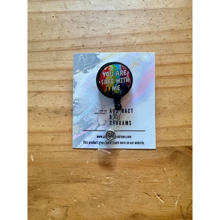 AbstractbyRabrams - Wholesale Badge Accessory - Unisex - You are Safe With Me Badge Reel - Progress Pride Badge Reel