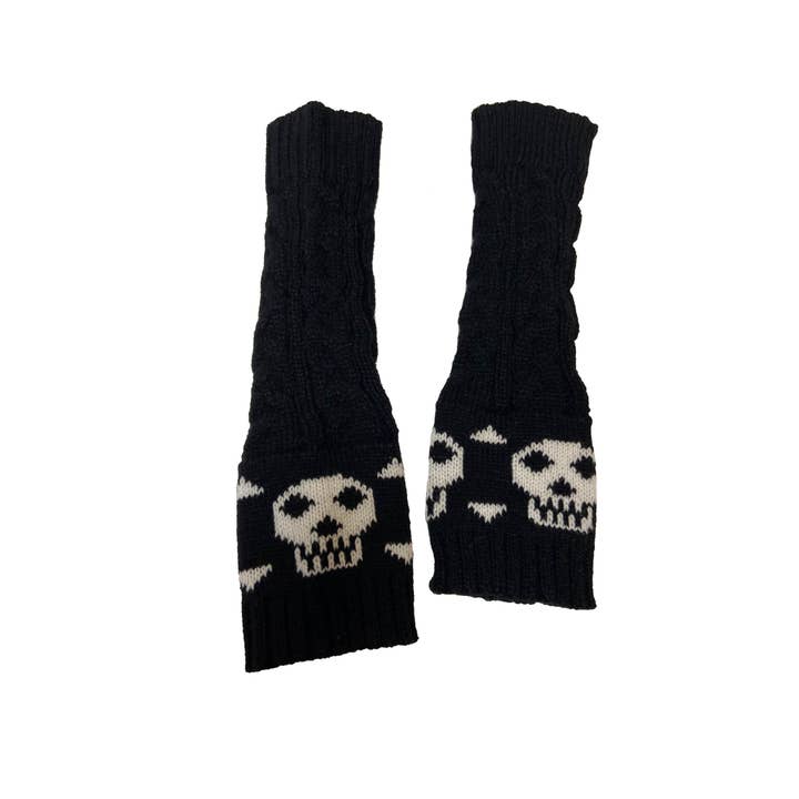 Nero/Bianco Guanti senza dita in maglia con teschio e ossa incrociate in vendita all'ingrosso su Faire4