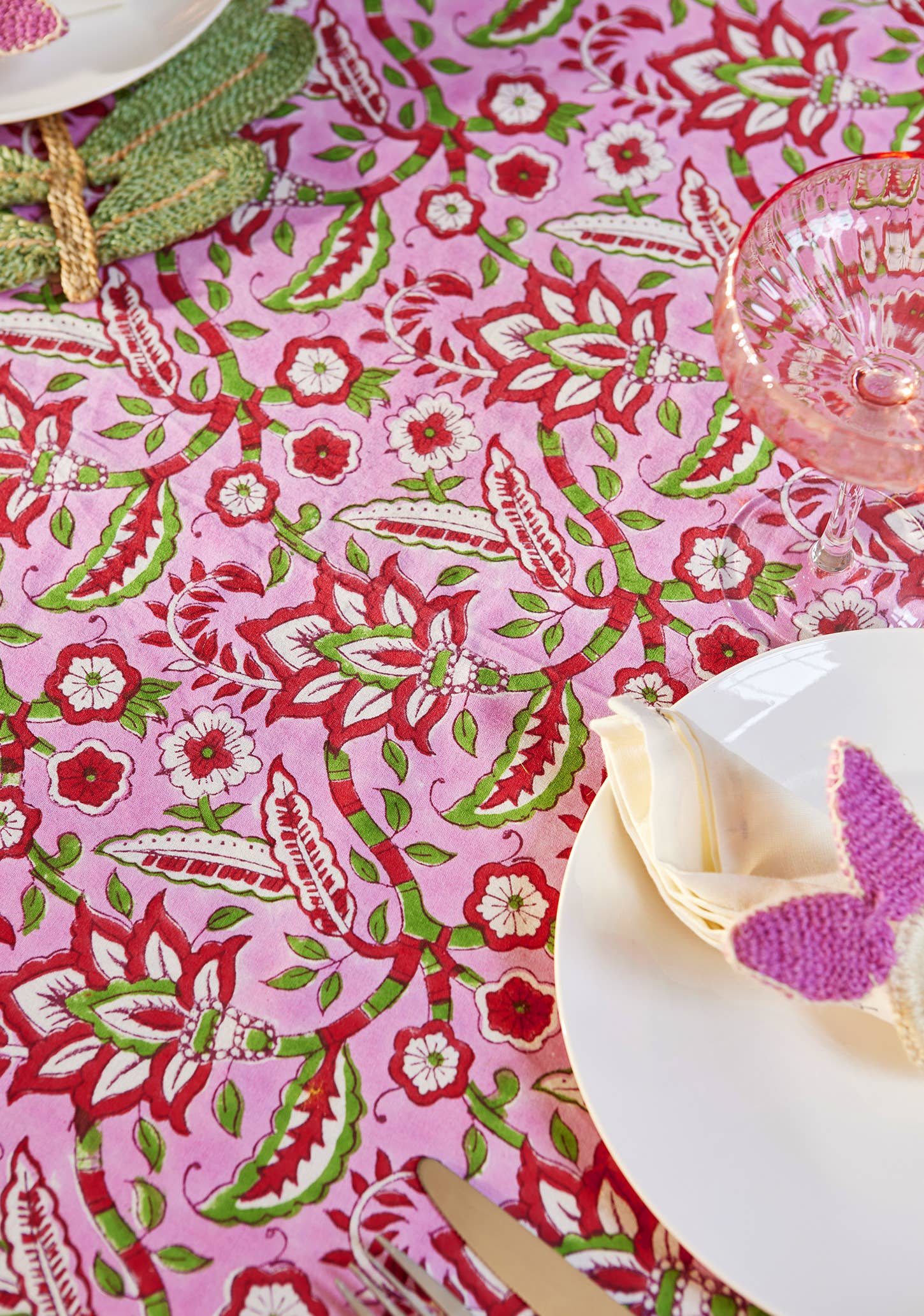 Namaste - Wholesale Tablecloth - Arana Floral Block Print Tablecloth2