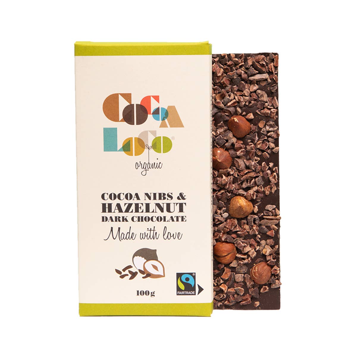 Cocoa Loco - Wholesale Chocolate bar - Dark Chocolate, Cocoa Nibs & Hazelnut Bar – 100g
