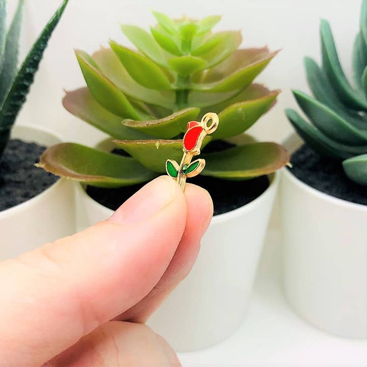 Guerrilla Charm - Wholesale Individual Charm/Pendant - 50 Pcs Red Enamel Rose Charms