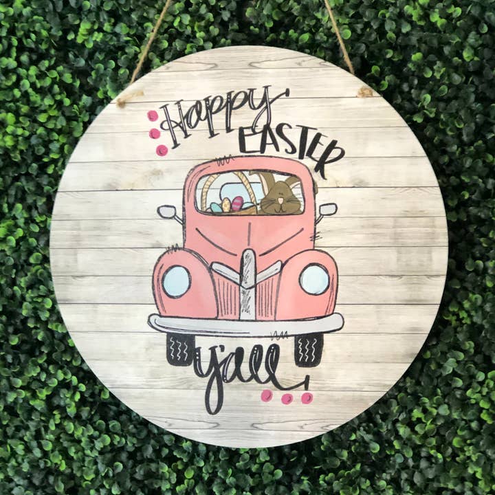 Easter Wooden Circle Door Hanger / Happy Easter Ya’ll for wholesale by Joetta Marie
