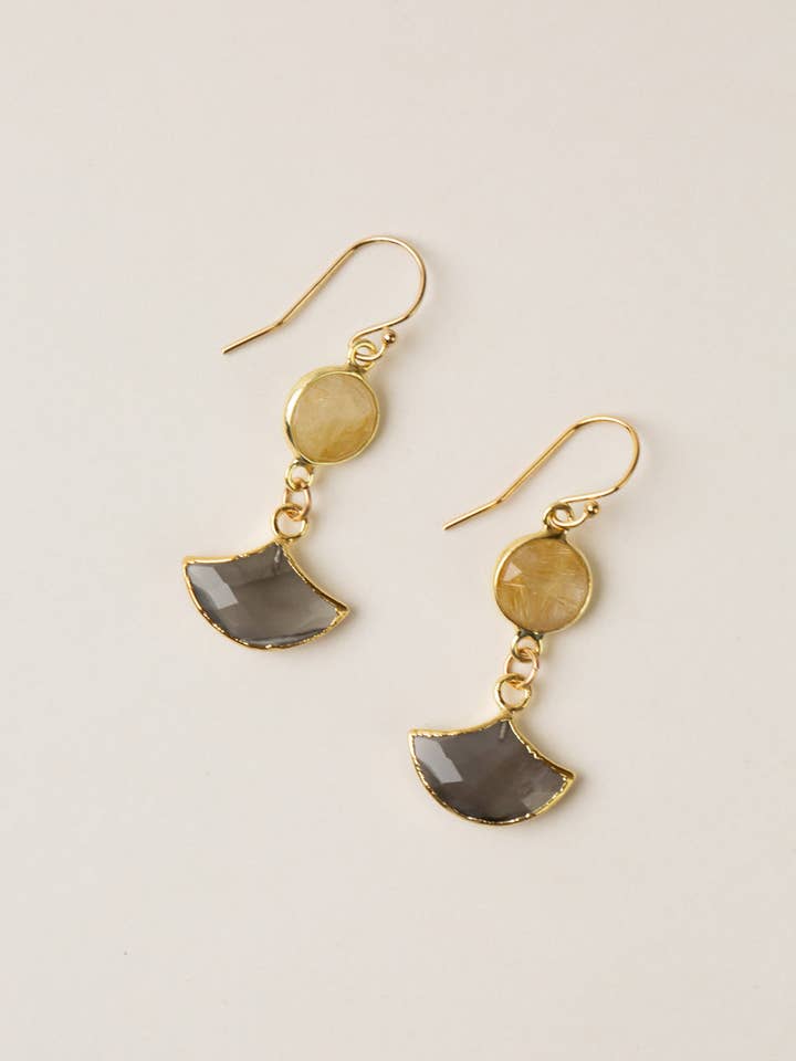 Alchemy Golden Rutilated Quartz, Grey Moonstone Simple Earrings for wholesale by Anne Vaughan Designs Jewelry