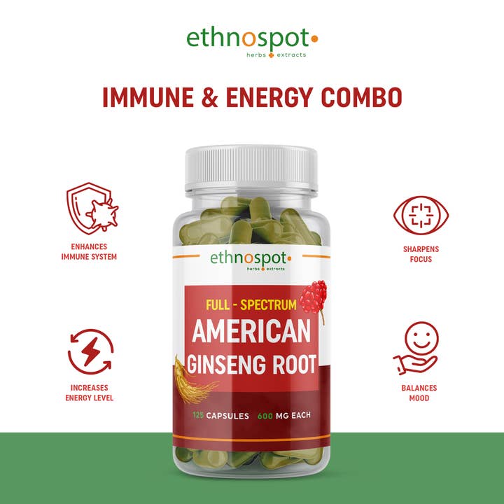 Ethnospot.com LLC - Wholesale Oral Supplement/Vitamin - American Ginseng Herbal Supplement Capsules - 125 Capsules1