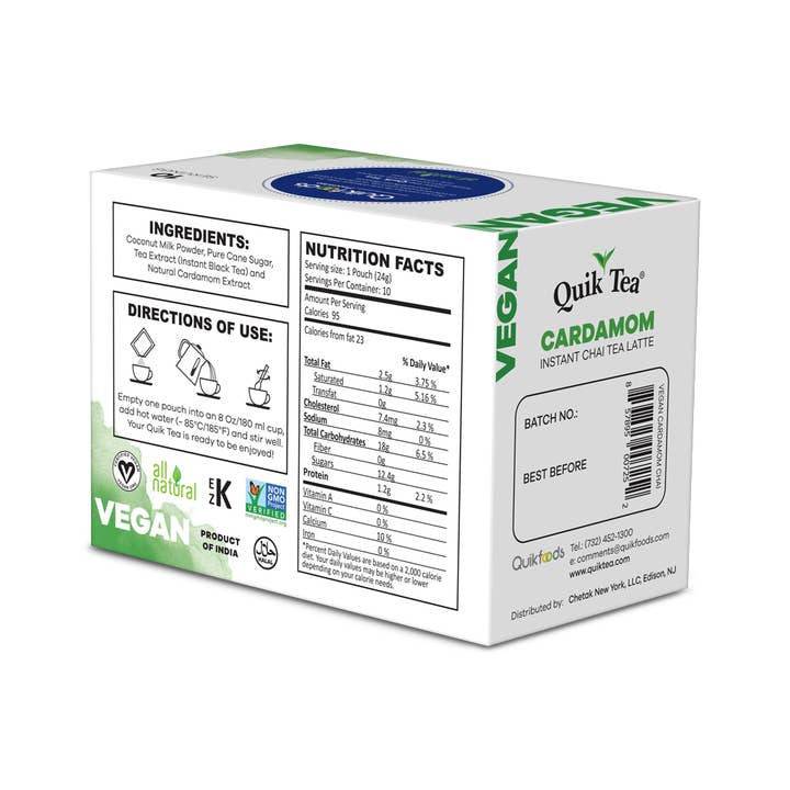 Vegan Cardamom Chai Tea Latte - 10 Count for wholesale by Quik Tea