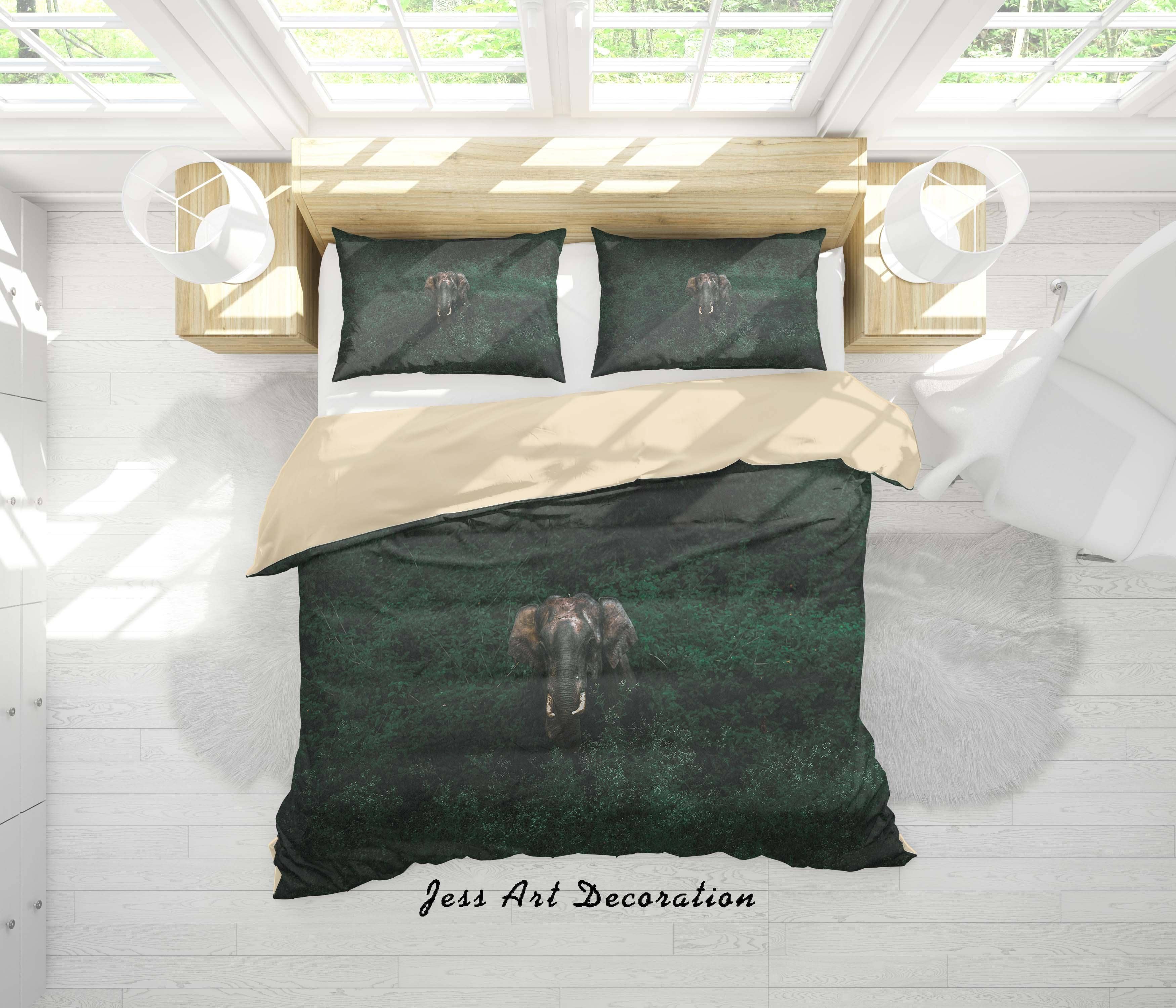 Jess Art Decoration - Vente Parure de lit - Ensemble de housse de couette éléphant plante verte 3D ensemble de literie housse de couette taies d'oreiller A083 LQH0