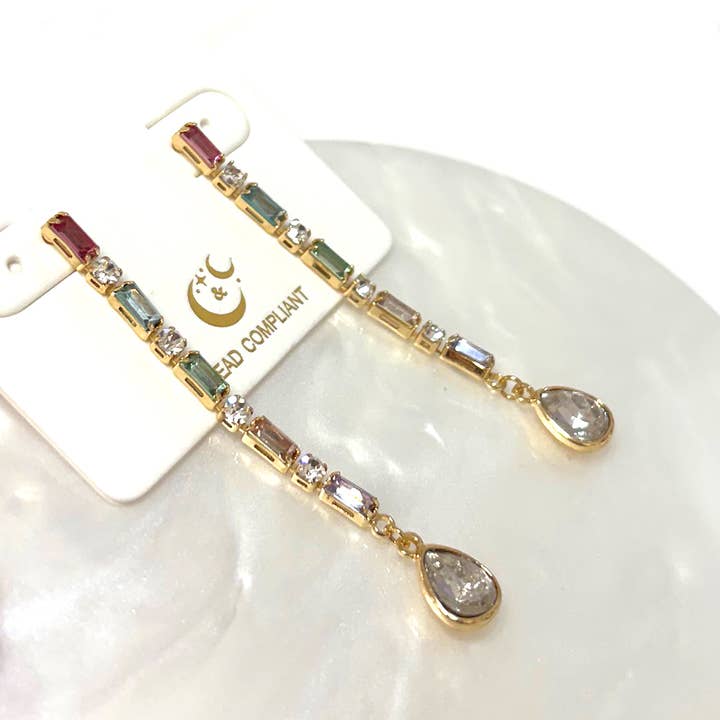 Pastel Multi Baguette Stone Bead Drop with Teardrop Stone Dangle Earrings for wholesale on Faire1