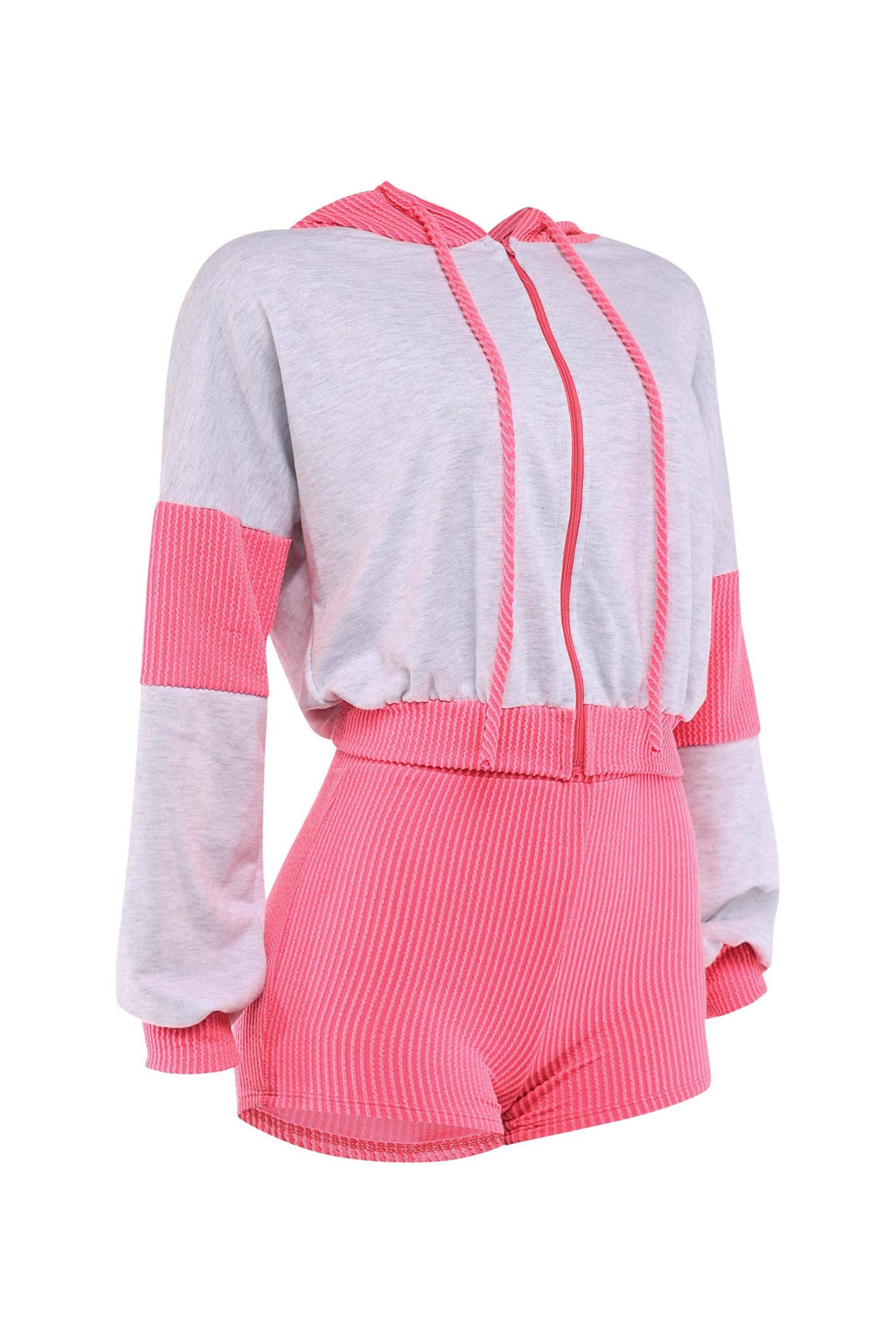 K Too - Wholesale Top & Short Set (NOT Loungewear) - Women's - Color block hoodie & shorts set11