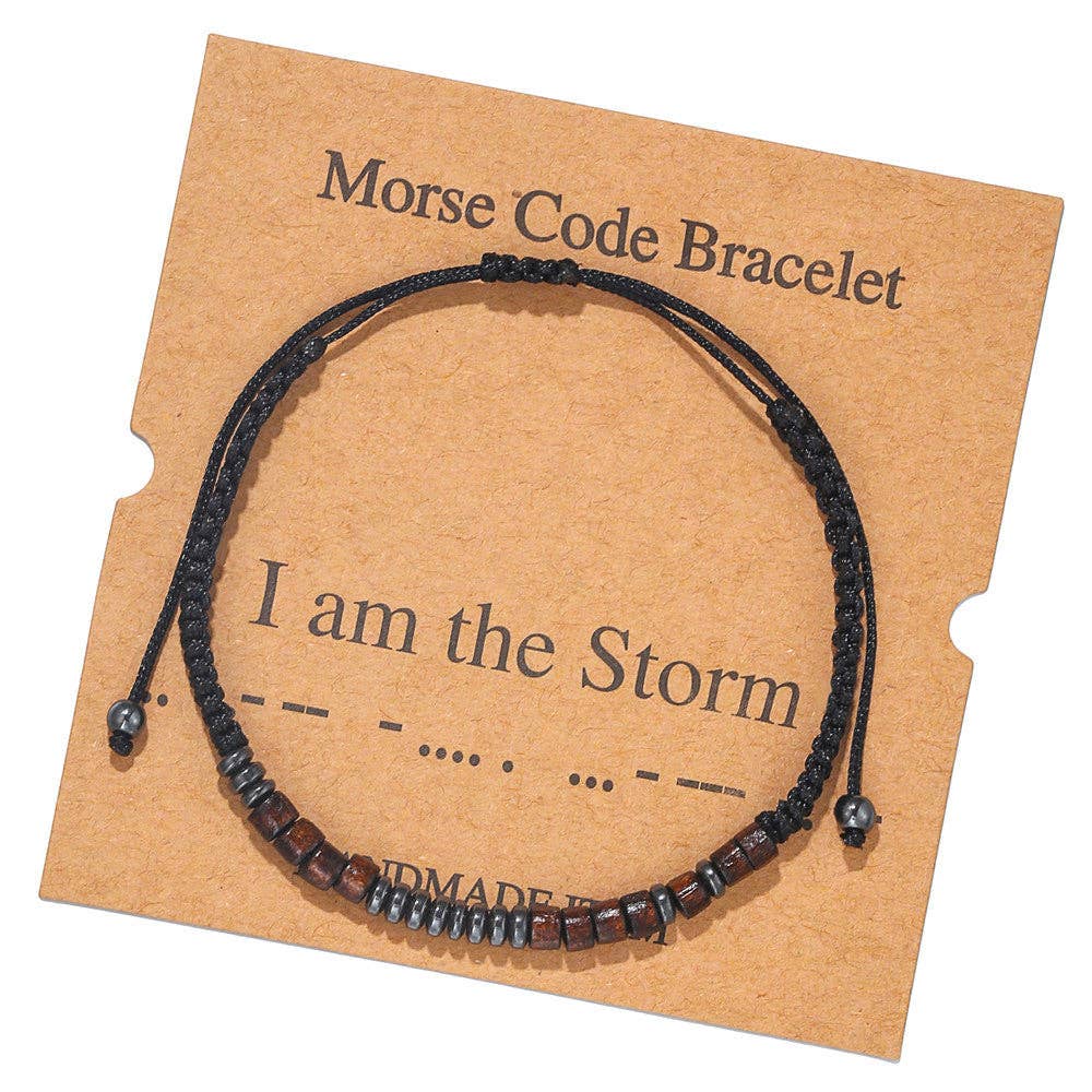 Mio Queena - Wholesale Woven/Braided Bracelet - Multi-style Hand-woven Wood Bead Morse Code Bracelet20