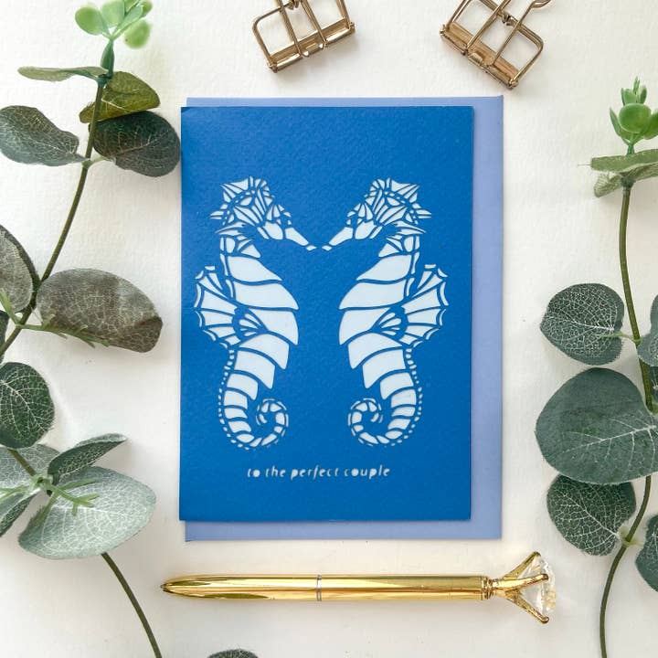 Tarjeta de pareja de caballito de mar, tarjeta de boda, tarjeta de compromiso para venta al por mayor de Chow's Stories