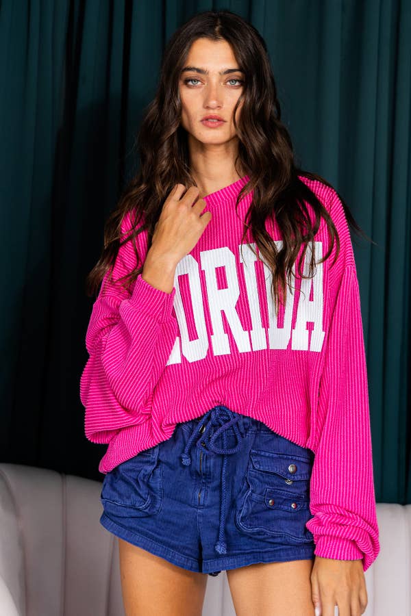 BUCKETLIST INC - Wholesale Graphic Sweatshirt - Women's - T1770B 'Florida' Comfy Oversize Graphic Sweatshirt, Gameday18