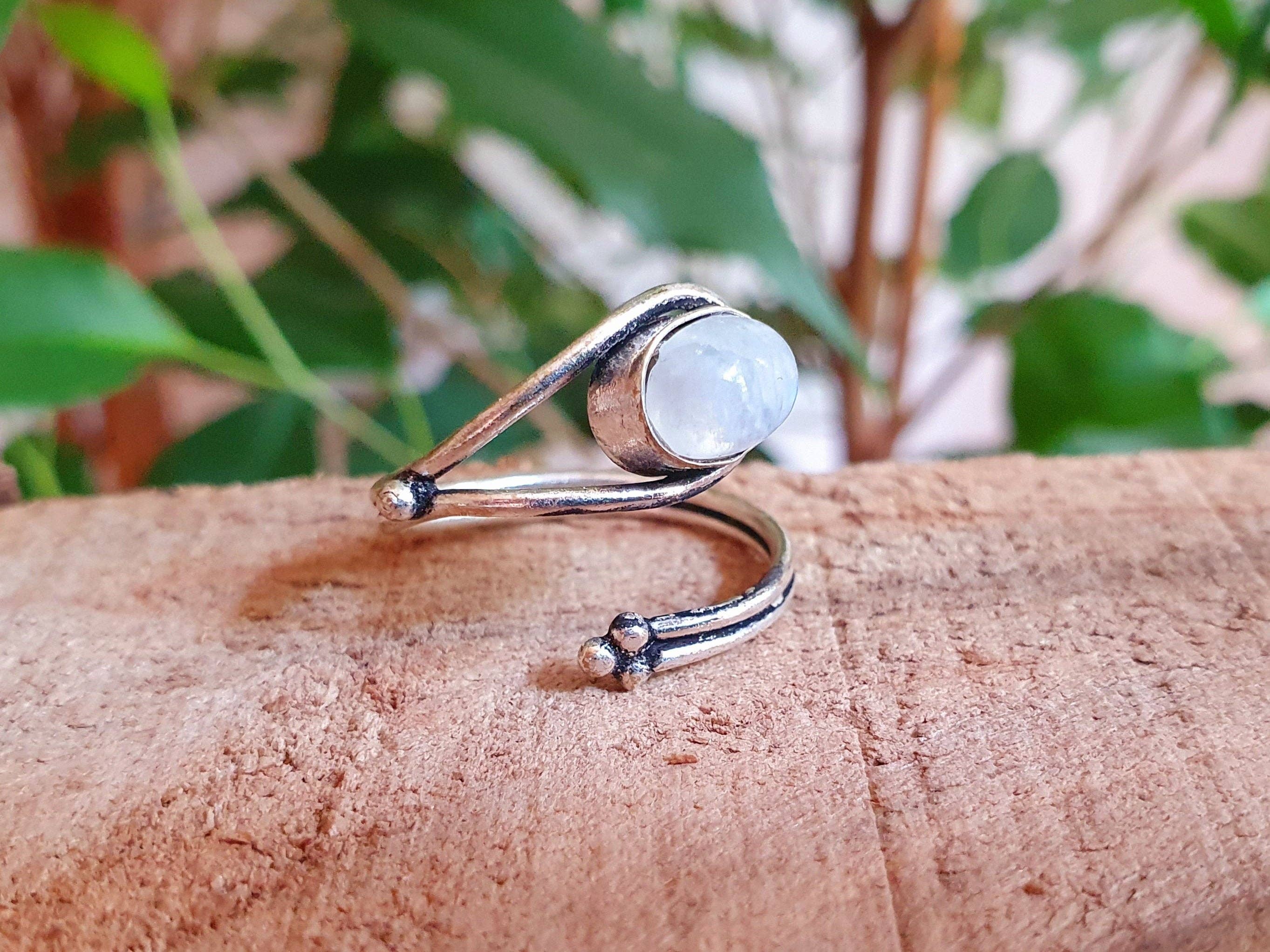 Kaali Boutique – wholesale Multi-stone ring – Ethnic style Silver & Moonstone Ring / Adjustable / Boho /  Bohemian / Psy / Rustic / Tribal / Gypsy / Festival / Healing / Festival6