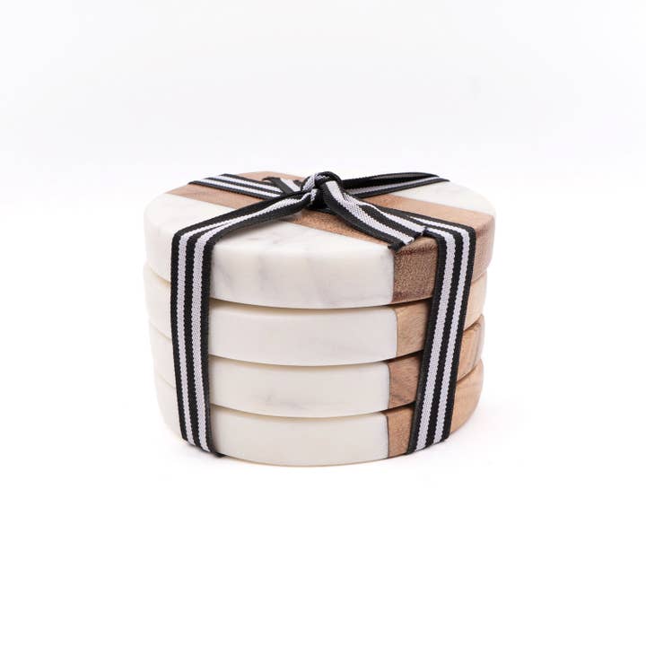 8 Oak Lane - Wholesale Coasters - Marble & Wood Round Coaster Set5