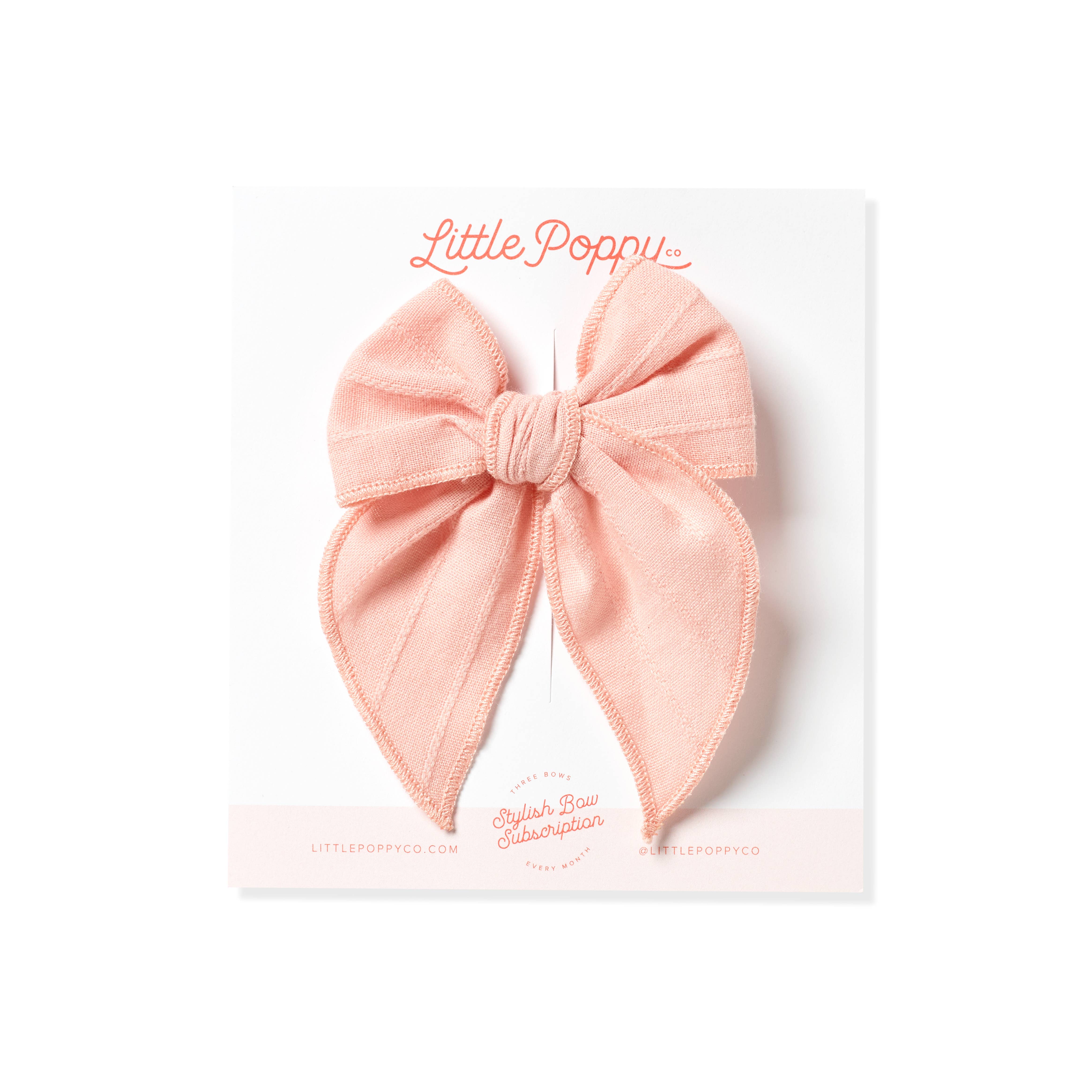 Little Poppy Co - Wholesale Hair Bow - Kids - Embroidered Stripe Claire Bow, Rose Pink0
