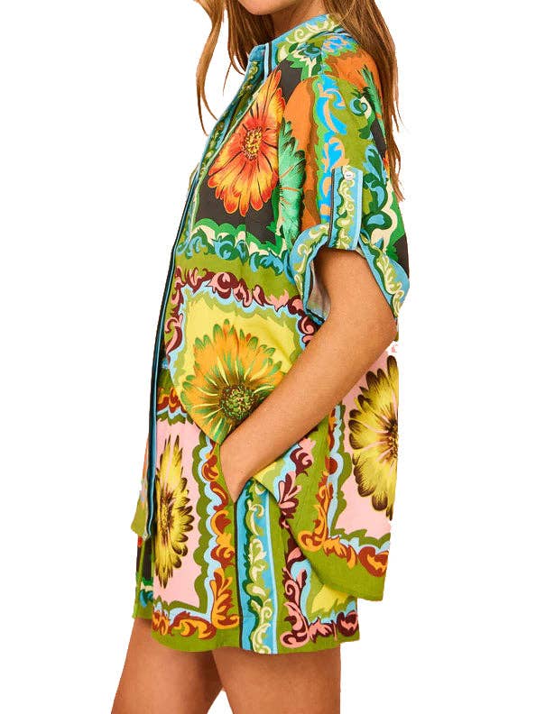 MULTI Ensemble chemise et short boutonnés à imprimé floral en vente sur Faire3