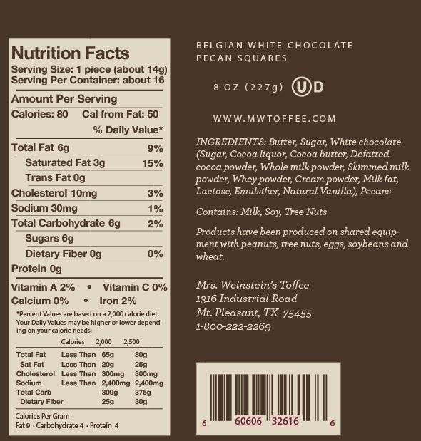 Mrs. Weinstein's Toffee - Wholesale Toffee - 8 oz Belgian White Chocolate Pecan Toffee Squares1