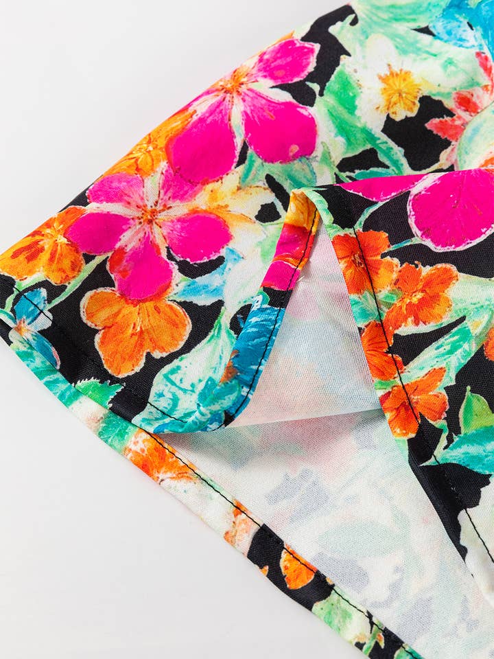 Multicolor Floral Print Bubble Sleeve V Neck Ruffled Blouse for wholesale on Faire6