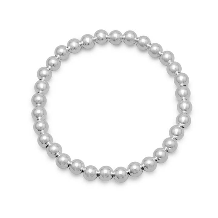 7" 6mm Sterling Silver Bead Stretch Bracelet for wholesale by Silver Stars Collection