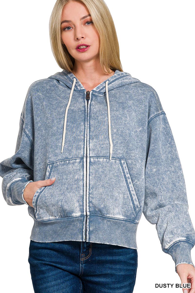 42POPS - Vente Sweat à capuche – femme - ..SI-25313 Sweat à capuche zippé court en molleton délavé à l'acide9