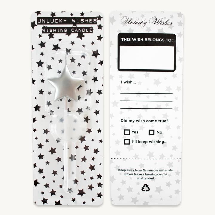 Unlucky Wishes - Wholesale Novelty Candle - Star Shaped Silver Candle, Write Your Wish | Unscented