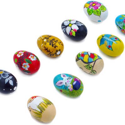 Ensemble de 10 œufs en bois 2 « Mix Theme pour la vente par Polmedia Polish Pottery