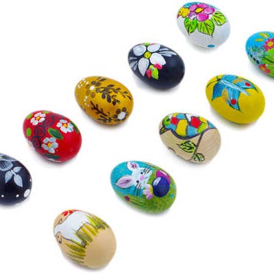Set of 10 Wooden Egg 2" Mix Theme for wholesale by Polmedia Polish Pottery