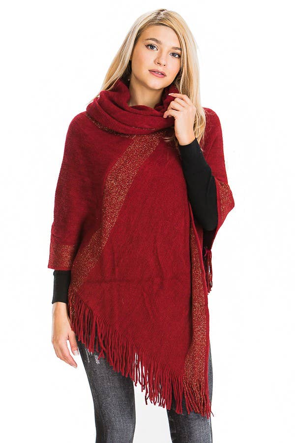 Cap Zone – wholesale Poncho – Women's – Tinsel Cowl Neck Fringed Poncho2