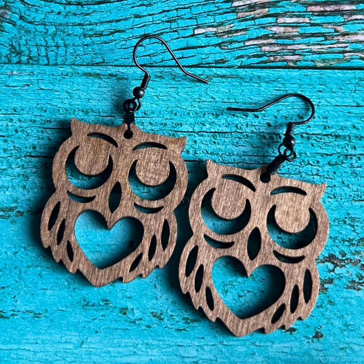 Owl Wooden Earrings for wholesale by Chamness' Crafty Corner