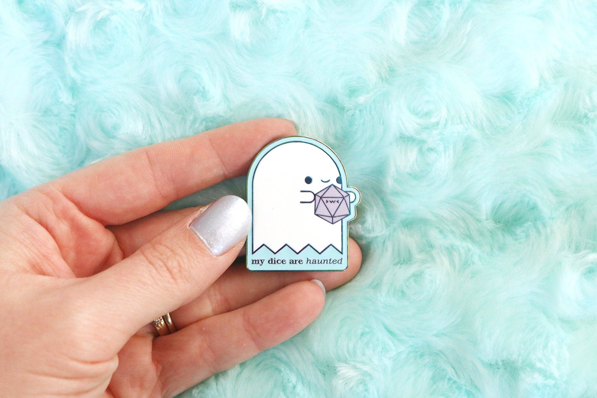 Dbl Feature - Wholesale Lapel Pin/Button - Haunted D20 Dice Buddy Soft Enamel Pin0