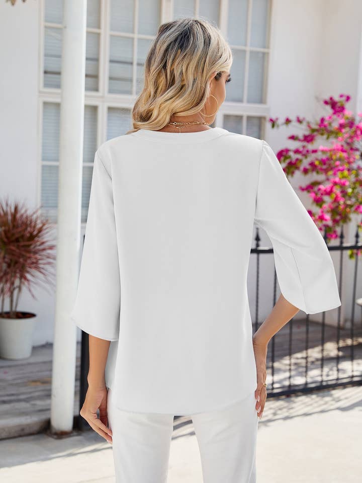 Lovesoft - Wholesale Blouse - Women's - V-neck Medium sleeve chiffled chiffon top
