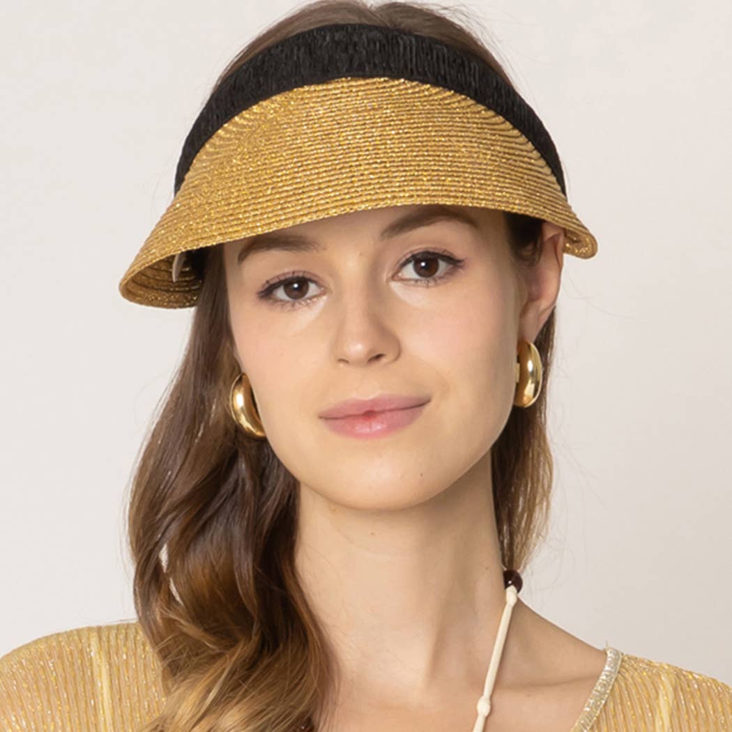 Fashion City – wholesale Visor – Women's – Metallic Straw Natural Material Sun Visor10