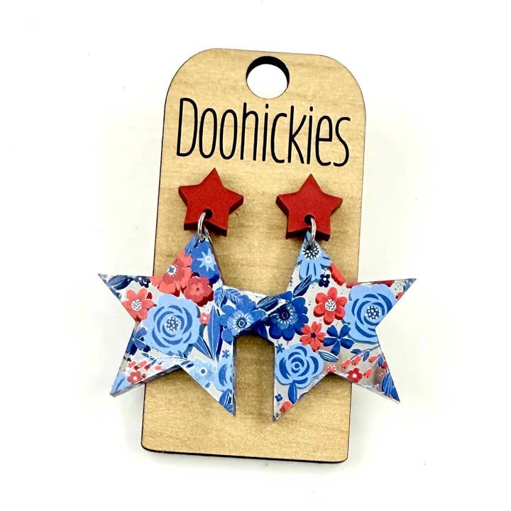 Pendientes Colgantes Estrella Floral de EE. UU. - Pendientes Acrílicos Patrióticos para venta al por mayor de Doohickies