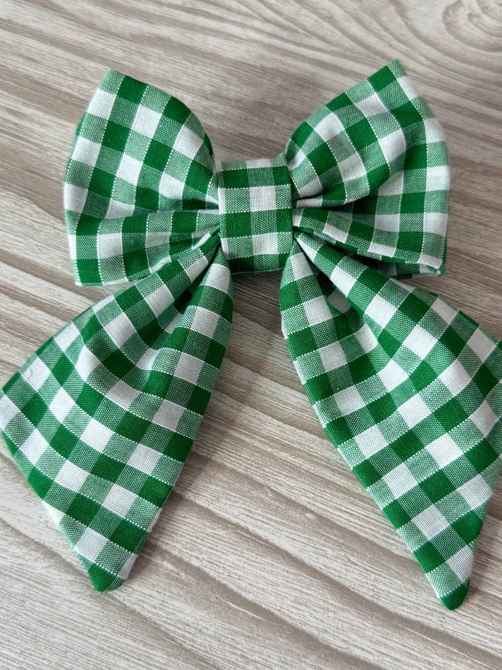 Small Green Gingham Bow for wholesale by Emily's Weaving