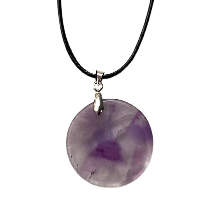 VIE - Wholesale Pendant/Charm Necklace - Gemstone Coin Pendant on Black Cord