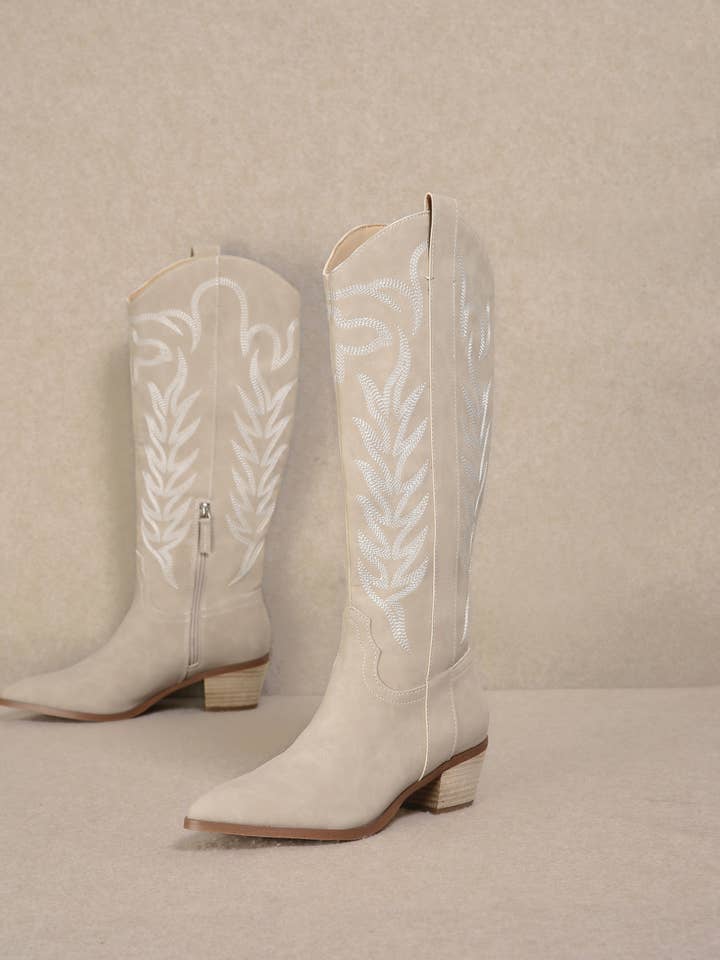 CCOCCI - Vente Bottes de cowboy – femme - Bottes western hautes en suède synthétique avec broderie5