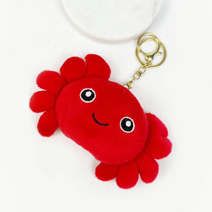 Red Smiley Crab Plushie Key Chain for wholesale on Faire2
