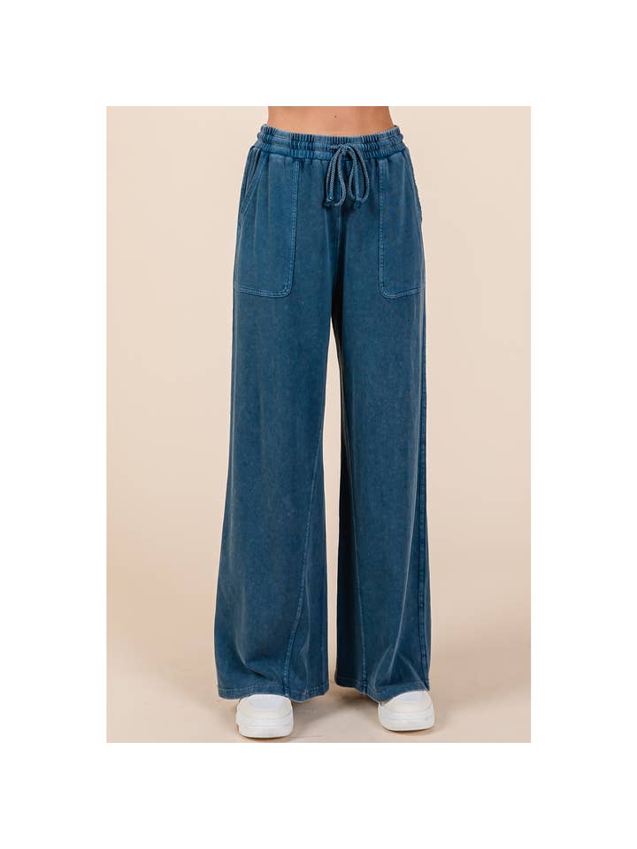 mittoshop - Wholesale Pants - Women's - MINERAL WASH FRENCH TERRY WIDE LEG PANTS38