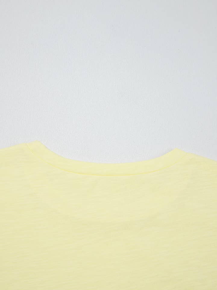 Yellow Cream Lace Patchwork Cap Sleeve Round Neck T Shirt for wholesale on Faire12