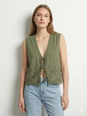 Gilet En Coton Brodé À Fleurs @63030_GiBrodePaillete pour la vente par Mimi & Gogo